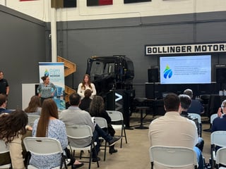Jane McCurry speaking about Clean Fuels Michigan at Bollinger Motors